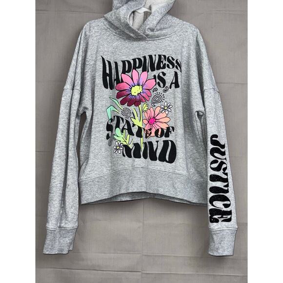 Justice Girls Gray Happiness is a Sate of Mind Flower Hoodie, Size M (10) - Picture 2 of 5
